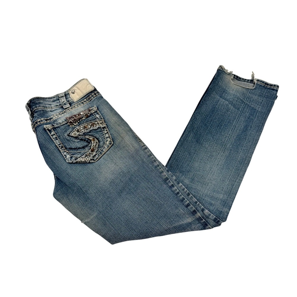 Silver Jeans Co Suki Mid Rise Bootcut Jeans W30 L33 Sequin Pocket Y2K Distressed